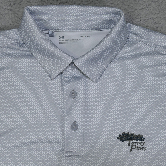 Under Armour Polo Shirt Men's Large Gray Geometric Performance Golf Short Sleeve - Picture 1 of 13
